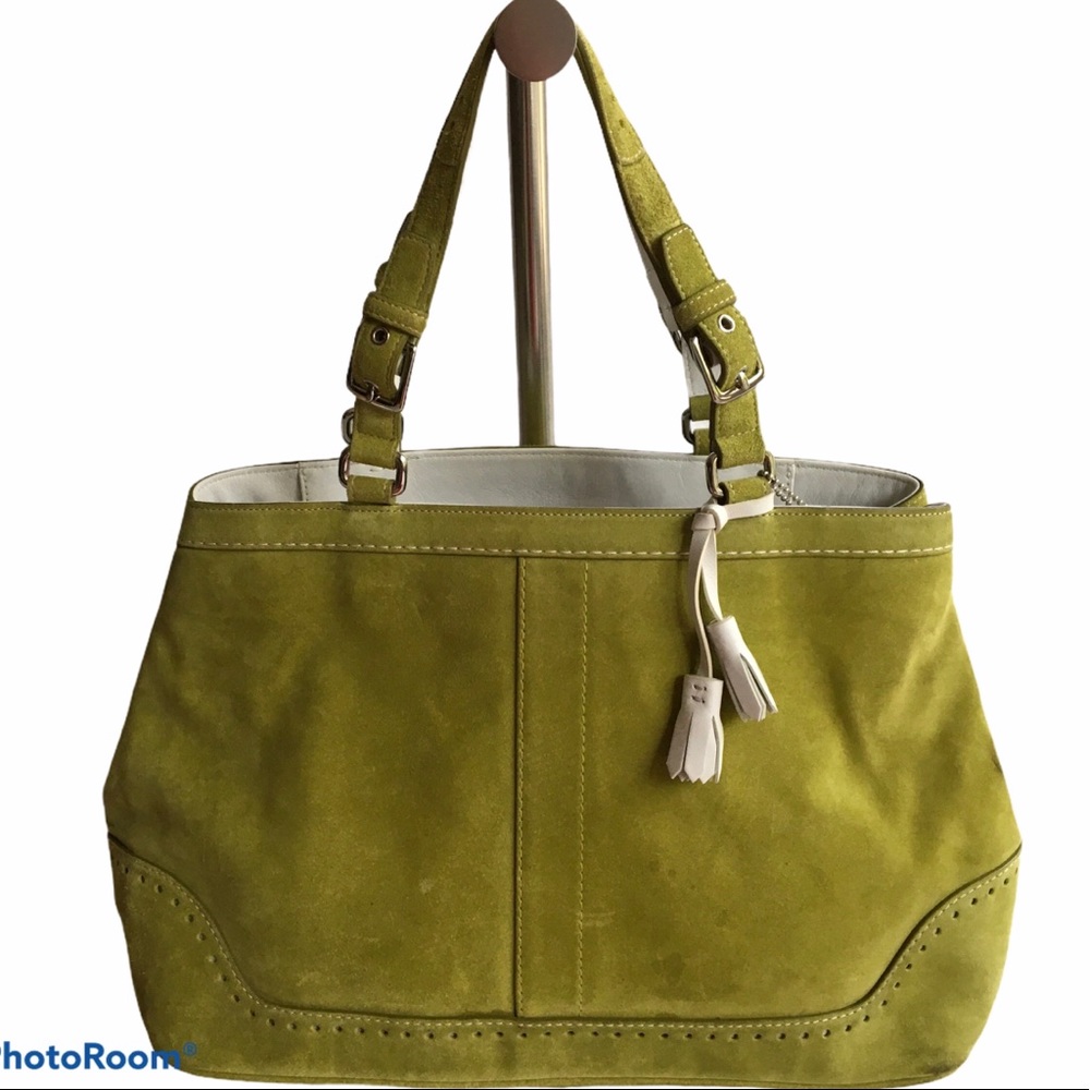 Coach Rare Lime Green Leather Suede Satchel